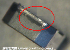 使用錫(Sn)鍍層的電源電感器(Power Inductors)，經(jīng)過推力測試后，其焊點(diǎn)還保留在零件的端點(diǎn)上，所以推力比較高。