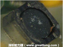使用銀(Ag)鍍層的電源電感器(Power Inductors)，經(jīng)過推力測試后，零件端點(diǎn)上已經(jīng)看不到任何鍍層的痕跡了，所以其耐推力就比較小。