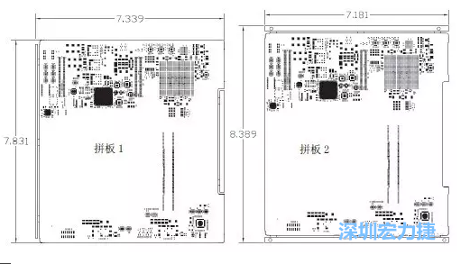 如圖11所示在兩種拼板中PCB單元的邊條位置不同，拼板1中邊條在長邊方向，而拼板2中邊條在短邊方向-深圳宏力捷