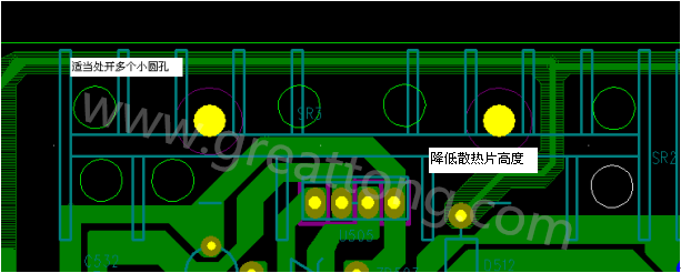 將散熱片減短5MM，合理的開散熱片底下的散熱孔
