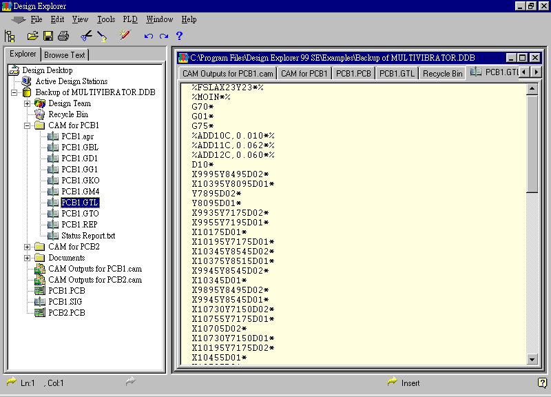 要檢查各Gerber輸出文件，則在瀏覽器中打開CAM Output for PCB1，即可看到一系列Gerber輸出文件。