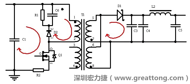 元件布局的時候，要優(yōu)先考慮高頻脈沖電流和大電流的環(huán)路面積，盡可能地減小,以抑制開關電源的輻射干擾