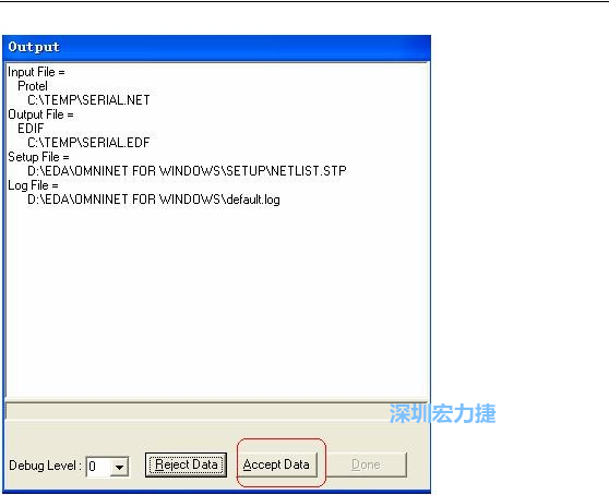 系統(tǒng)彈出一個輸出窗口，點擊 Accept Data。完成后點擊“確定”，再點擊“Done”關(guān)閉輸出窗口。退出 Omninet for Windows。