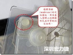 橡膠薄膜(membrane)的定位圓柱，可以用來塞入塑膠上的橢圓形孔洞，最為緊配的定位之用。