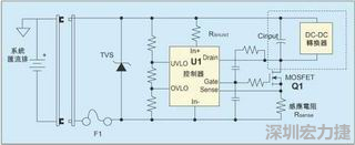 圖1：一個簡單的-48V熱插拔電路。
