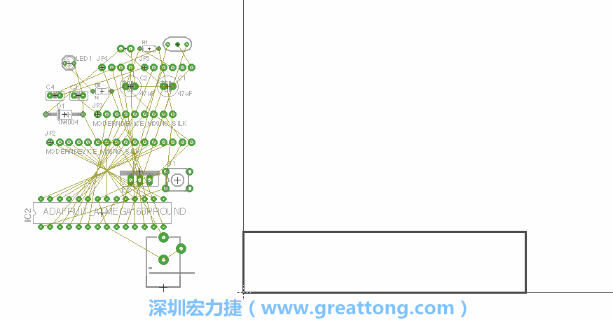 第一次執(zhí)行布線編輯器時(shí)，你會(huì)發(fā)現(xiàn)有兩個(gè)區(qū)塊，左邊的區(qū)塊非常混亂，而右邊的區(qū)塊則是一個(gè)長(zhǎng)方形的工作區(qū)域，EAGLE免費(fèi)版會(huì)限制你的工作區(qū)域在4” x 3.2”的范圍內(nèi)，如果你試圖將元件擺放在工作區(qū)外的話，就會(huì)跳出警示訊息。