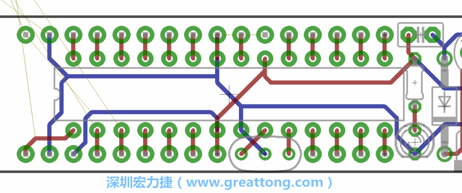 如果可以的話盡量讓接地線保持在電路板的背面，這樣它們就可以在可能范圍內(nèi)和最大的接地面連結(jié)在一起。