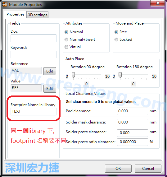 也可以取出active library 中的某一個(gè)footprint 拿來修改再存回或者重新另存一個(gè)新的footprint， 但這個(gè)新的footprint 要取別的名字， 因?yàn)樵谕粋€(gè)Library檔，每一個(gè)footprint 都有自己唯一命名。