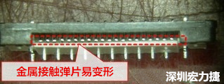 塑膠蓋子塞到connector內(nèi)側(cè)，加熱后金屬彈片容易局部變形。 