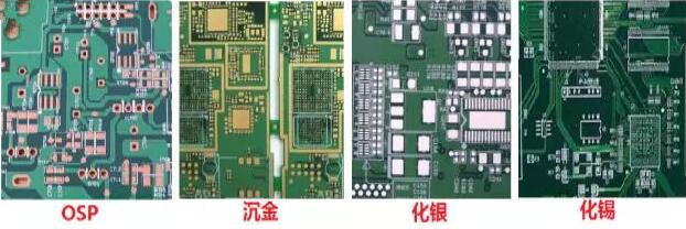 表面工藝分：熱風(fēng)整平，沉金， 化銀， 化錫， OSP 等幾種表面工藝